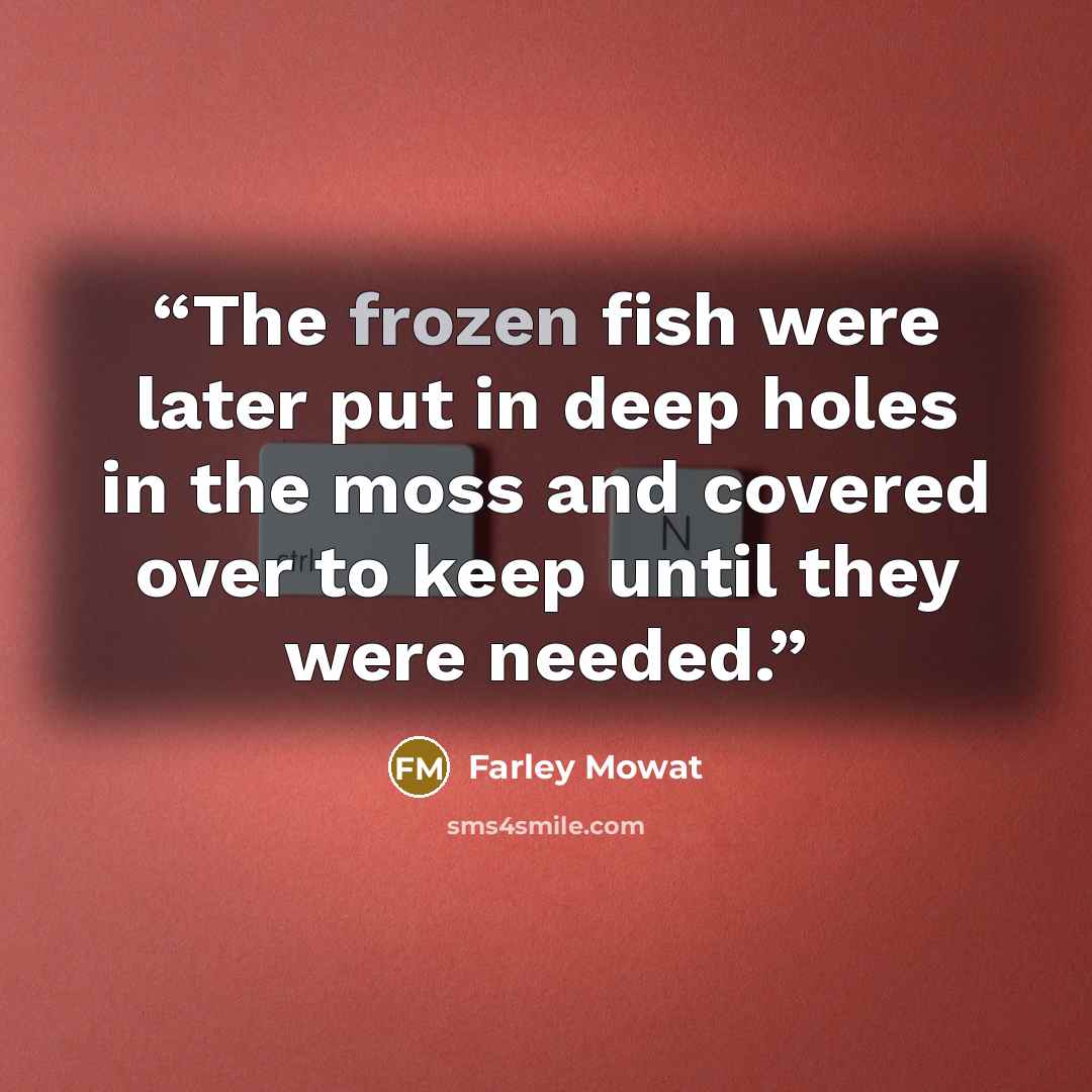 “The frozen fish were later put in deep holes in the moss and covered over to keep until they were needed.” quote by Farley Mowat