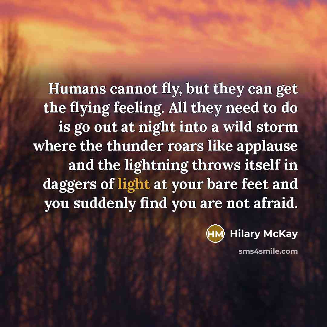 “Humans cannot fly, but they can get the flying feeling.…” quote by Hilary McKay