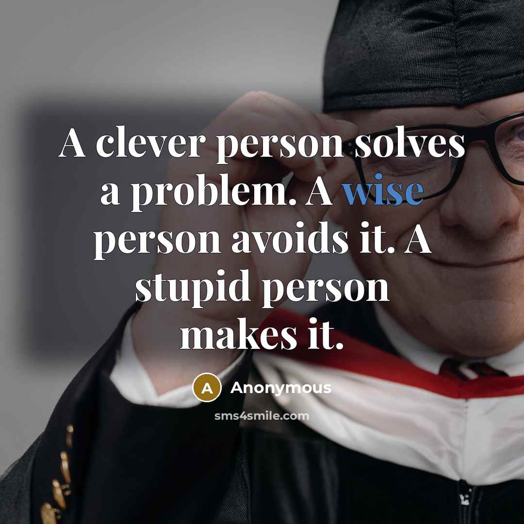“A clever person solves a problem. A wise person avoids it. A stupid person makes it.” quote by Anonymous