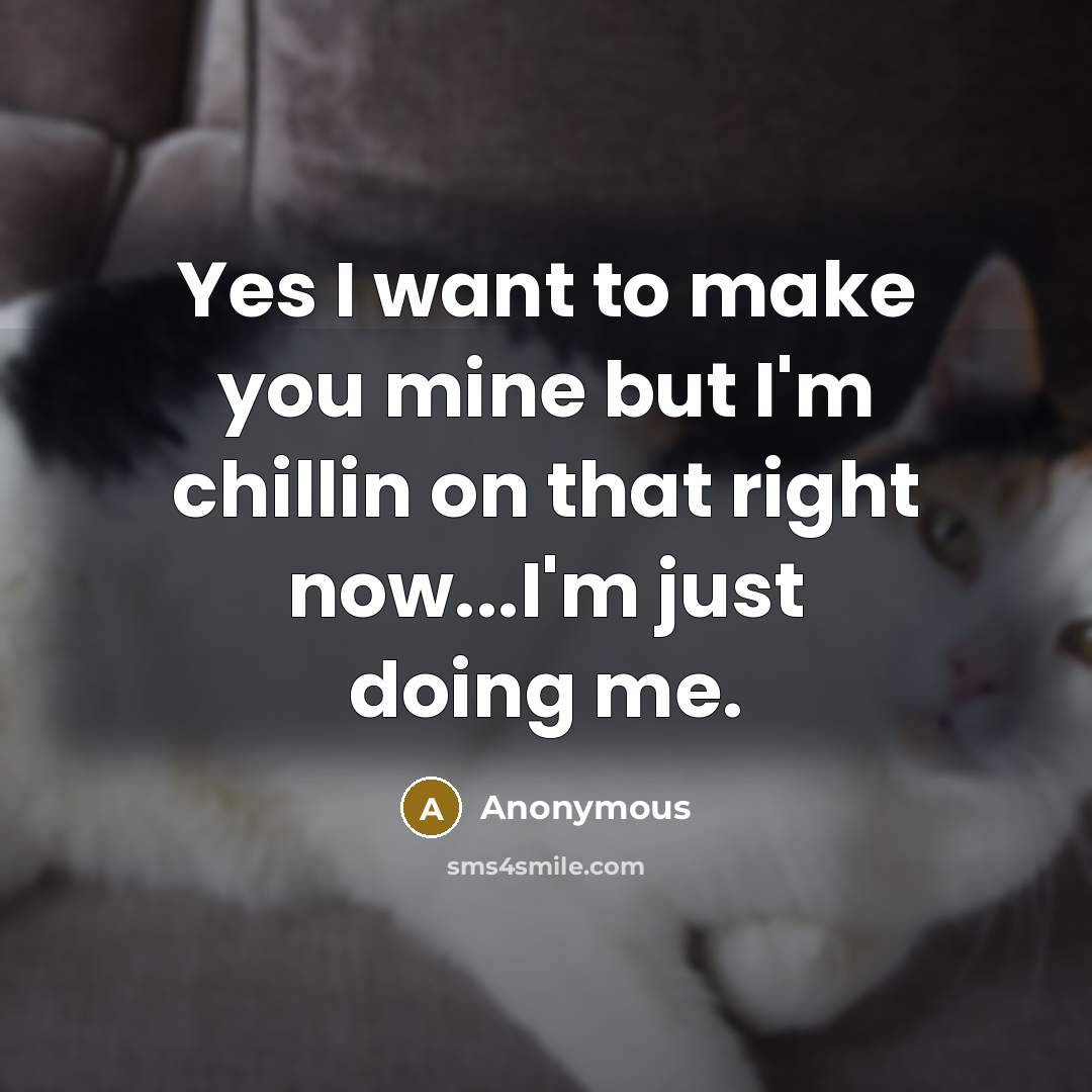 “Yes I want to make you mine but I'm chillin on that right now...I'm just doing me.” quote by Anonymous
