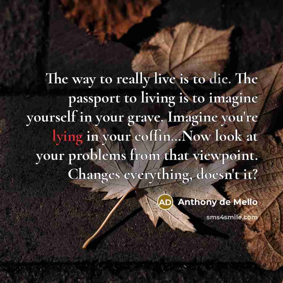 “The way to really live is to die. The passport…” quote by Anthony de Mello