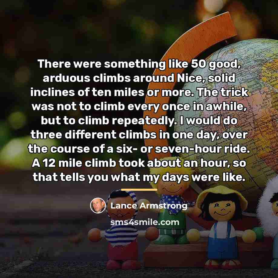 “There were something like 50 good, arduous climbs around Nice,…” quote by Lance Armstrong