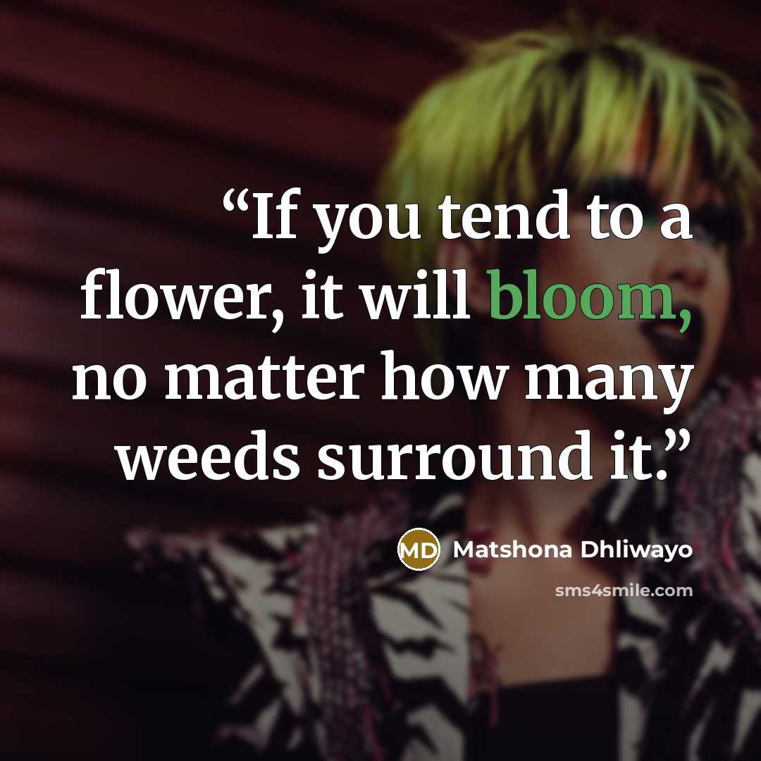“If you tend to a flower, it will bloom, no matter how many weeds surround it.” quote by Matshona Dhliwayo
