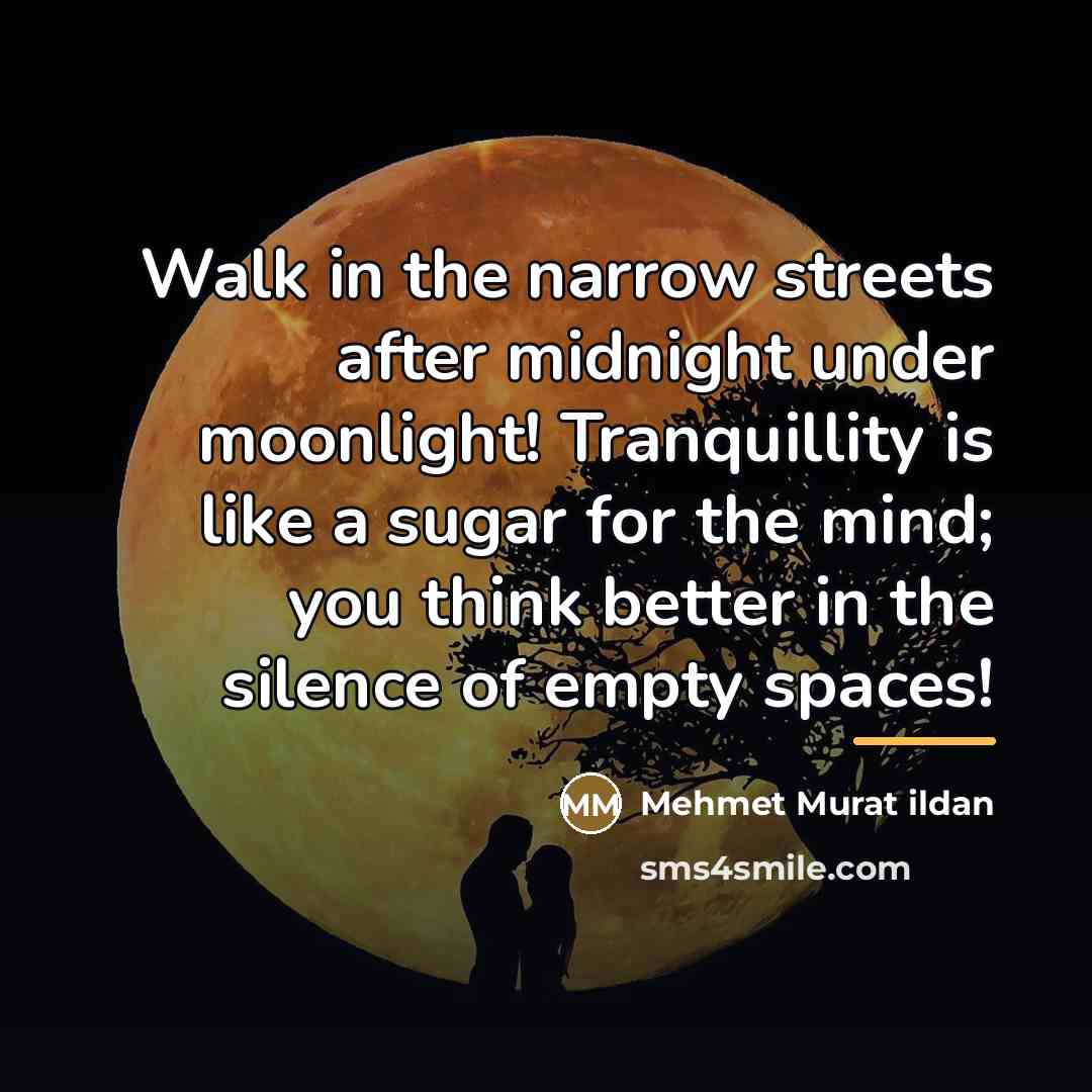 “Walk in the narrow streets after midnight under moonlight! Tranquillity…” quote by Mehmet Murat Ildan