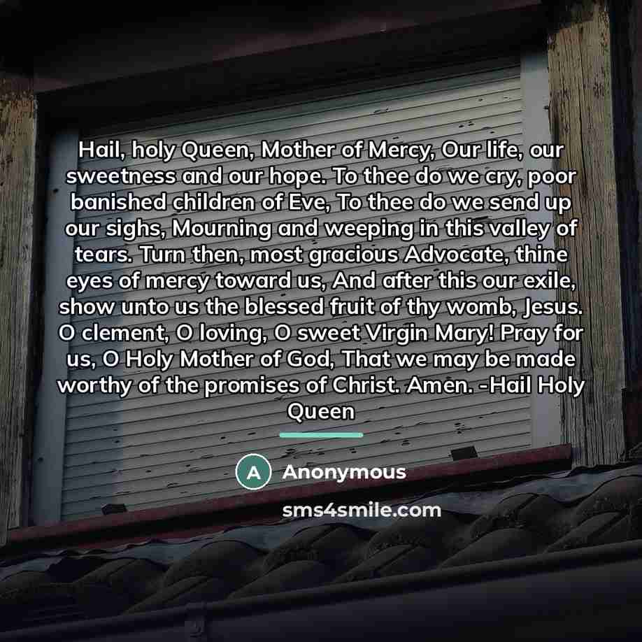 “Hail, holy Queen, Mother of Mercy, Our life, our sweetness…” quote by Anonymous
