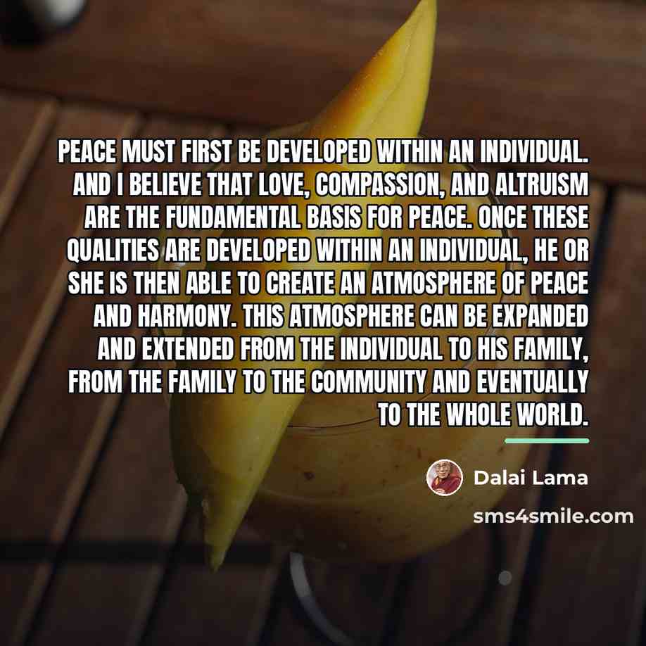 “Peace must first be developed within an individual. And I…” quote by Dalai Lama