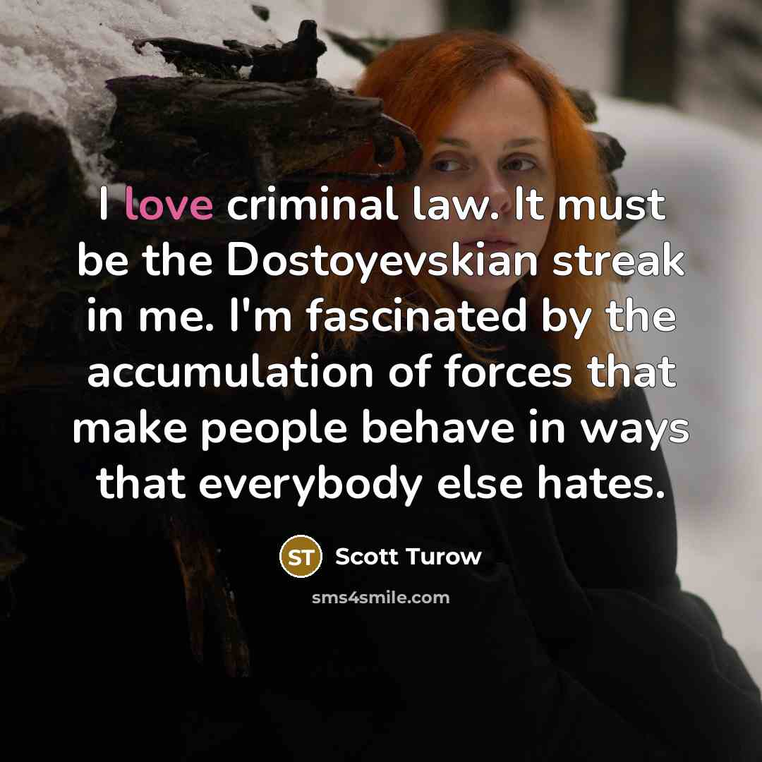 “I love criminal law. It must be the Dostoyevskian streak…” quote by Scott Turow