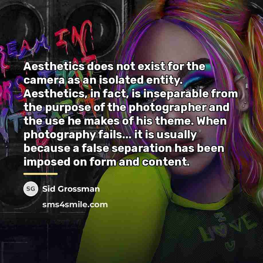 “Aesthetics does not exist for the camera as an isolated…” quote by Sid Grossman