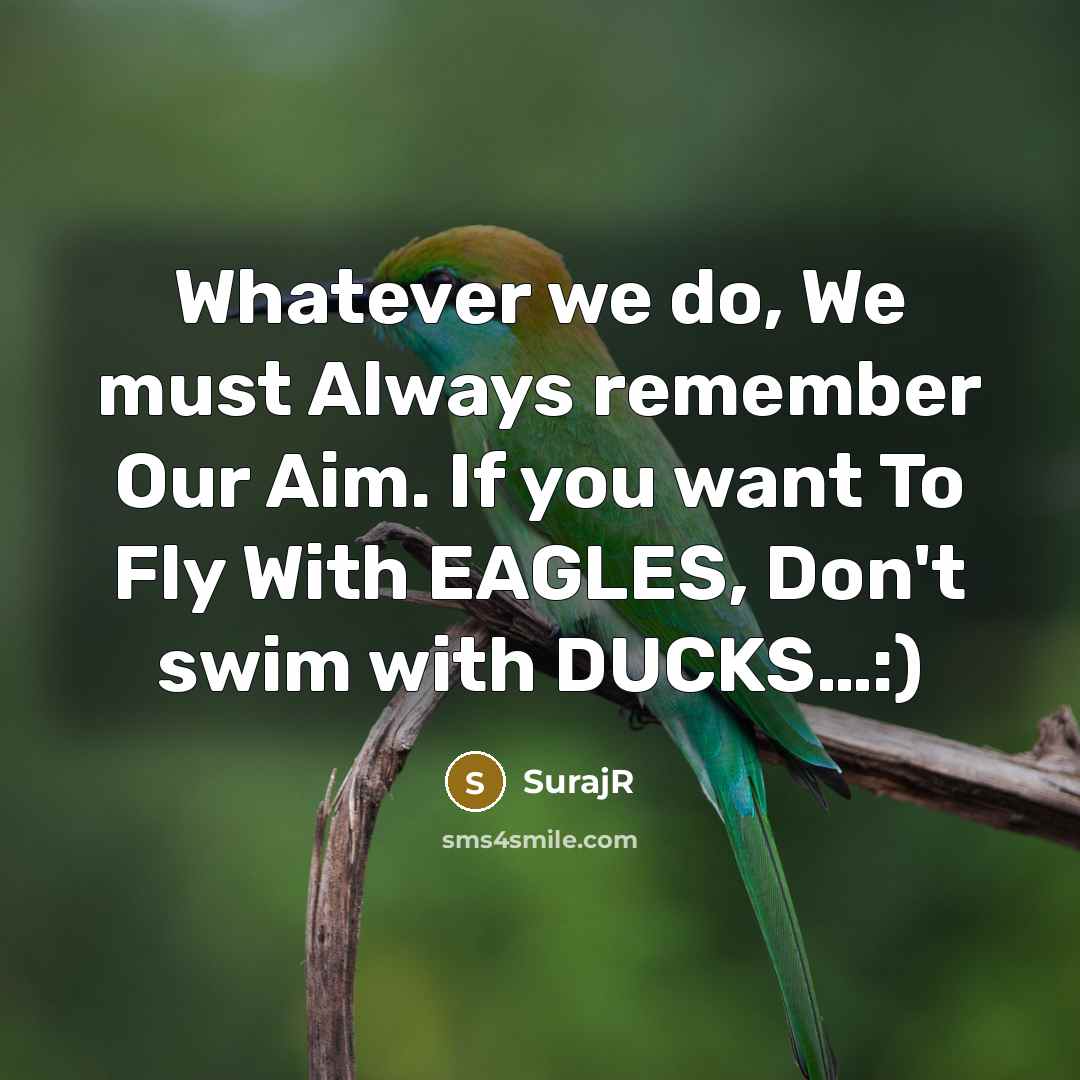 “Whatever we do, We must Always remember Our Aim. If you want To Fly With EAGLES, Don't swim with DUCKS…:)” quote by SurajR