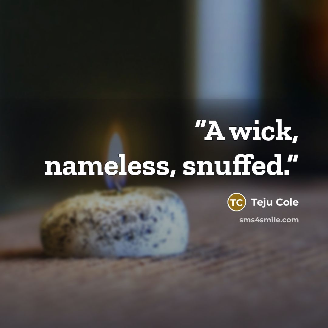 “A wick, nameless, snuffed.” quote by Teju Cole
