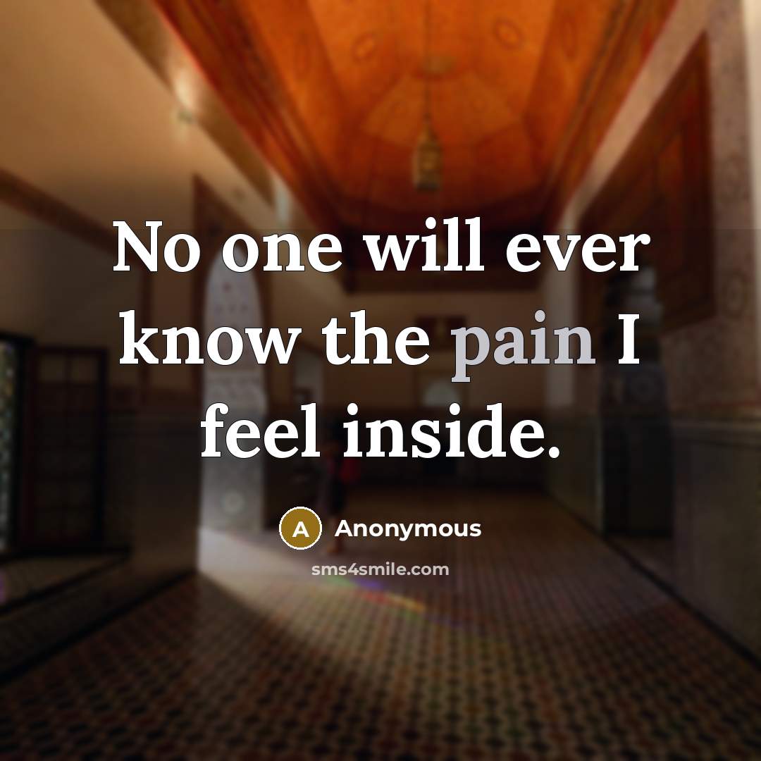 “No one will ever know the pain I feel inside.…” quote by Anonymous