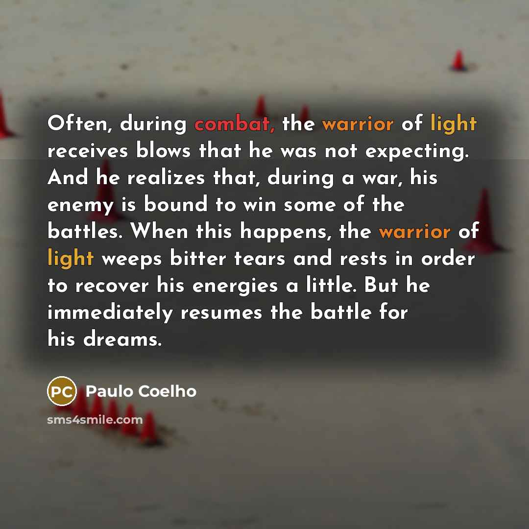 “Often, during combat, the warrior of light receives blows that…” quote by Paulo Coelho