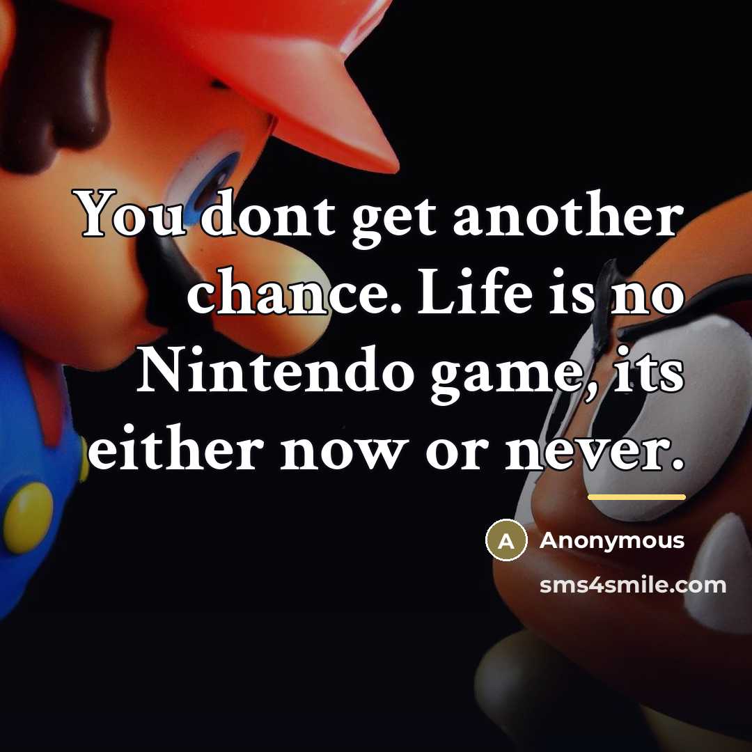 “You dont get another chance. Life is no Nintendo game,…” quote by Anonymous