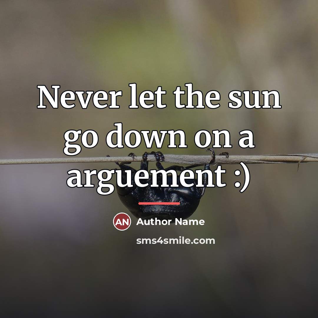 “Never let the sun go down on a arguement :)…” quote by Author Name