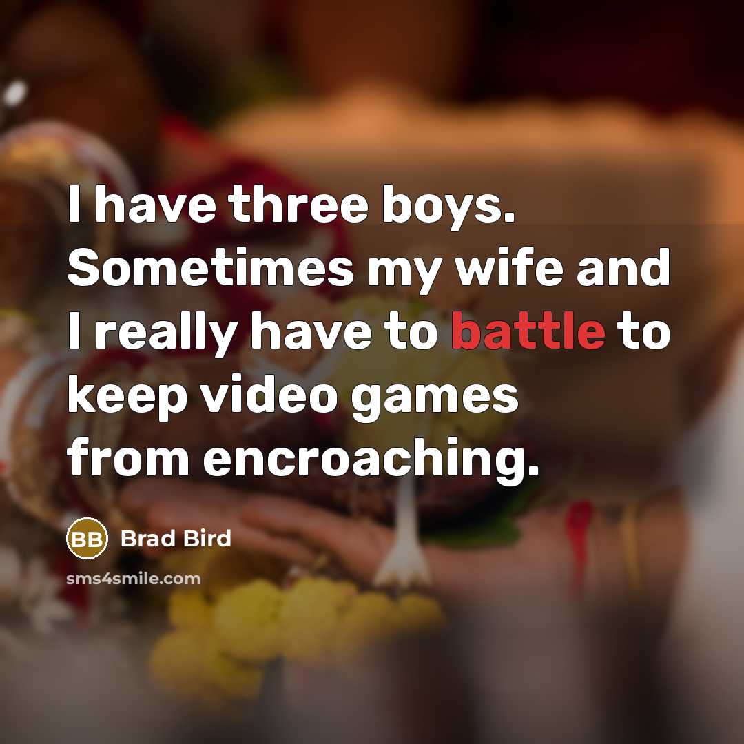 “I have three boys. Sometimes my wife and I really…” quote by Brad Bird