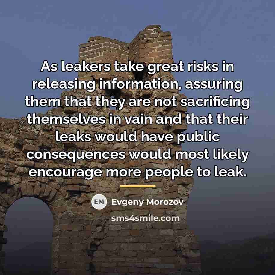 “As leakers take great risks in releasing information, assuring them…” quote by Evgeny Morozov