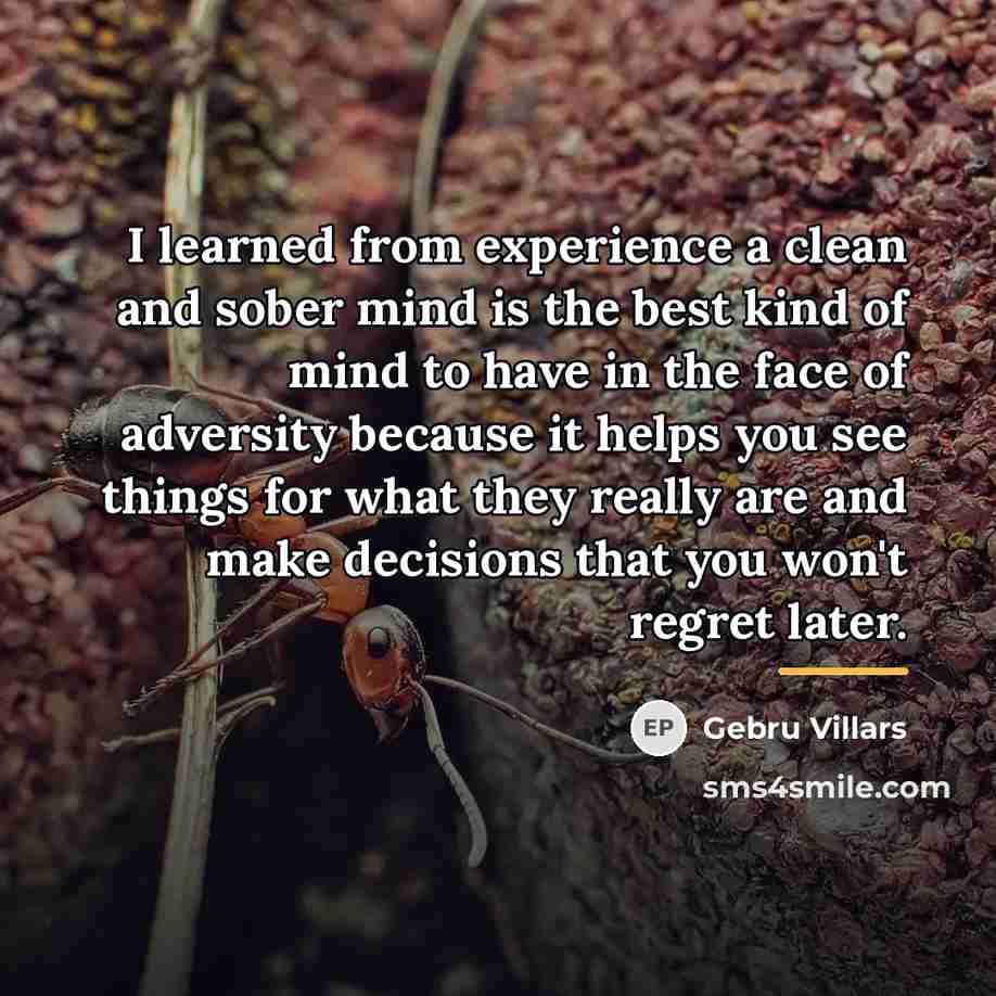 “I learned from experience a clean and sober mind is…” quote by Gebru Villars