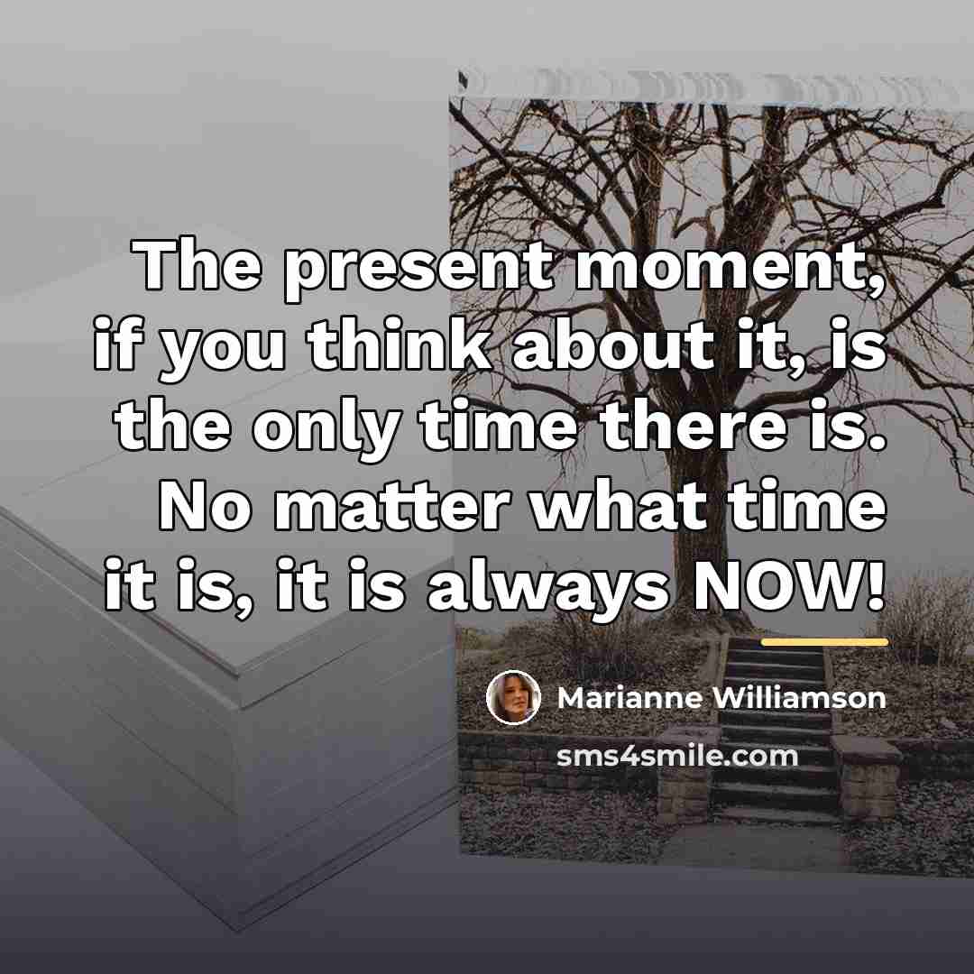 “The present moment, if you think about it, is the…” quote by Marianne Williamson