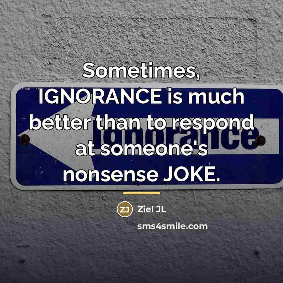 “Sometimes, IGNORANCE is much better than to respond at someone's…” quote by Ziel JL