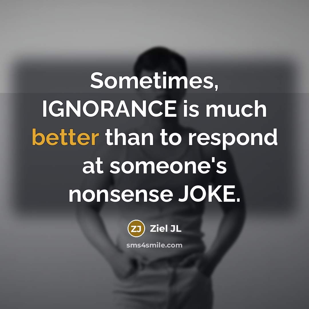 “Sometimes, IGNORANCE is much better than to respond at someone's nonsense JOKE.” quote by Ziel JL