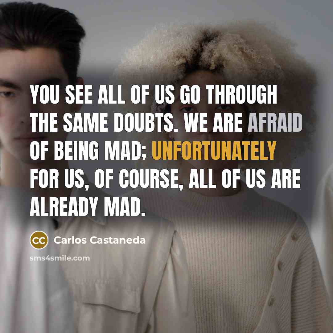 “You see all of us go through the same doubts. We are afraid of being mad; unfortunately for us, of course, all of us are already mad.” quote by Carlos Castaneda
