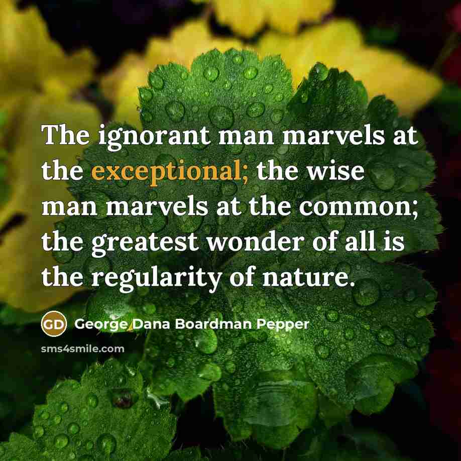 “The ignorant man marvels at the exceptional; the wise man…” quote by George Dana Boardman Pepper