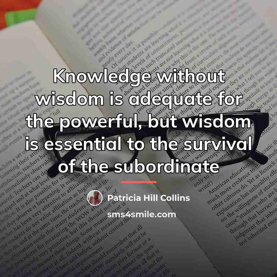 “Knowledge without wisdom is adequate for the powerful, but wisdom…” quote by Patricia Hill Collins