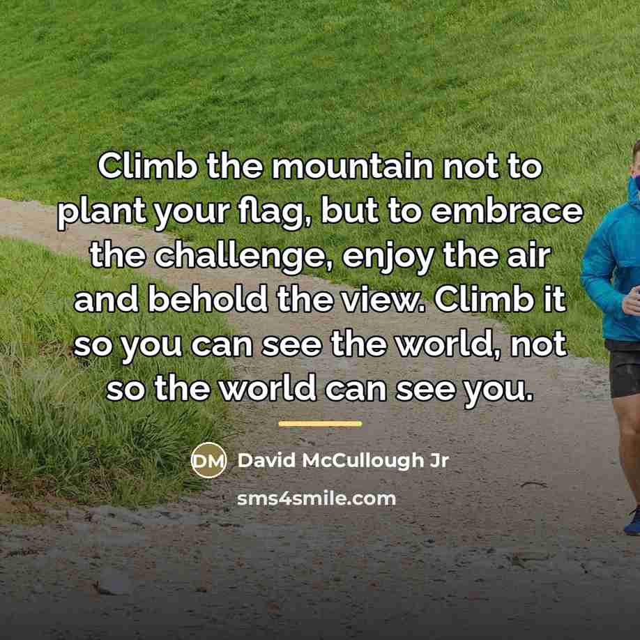 “Climb the mountain not to plant your flag, but to…” quote by David McCullough Jr