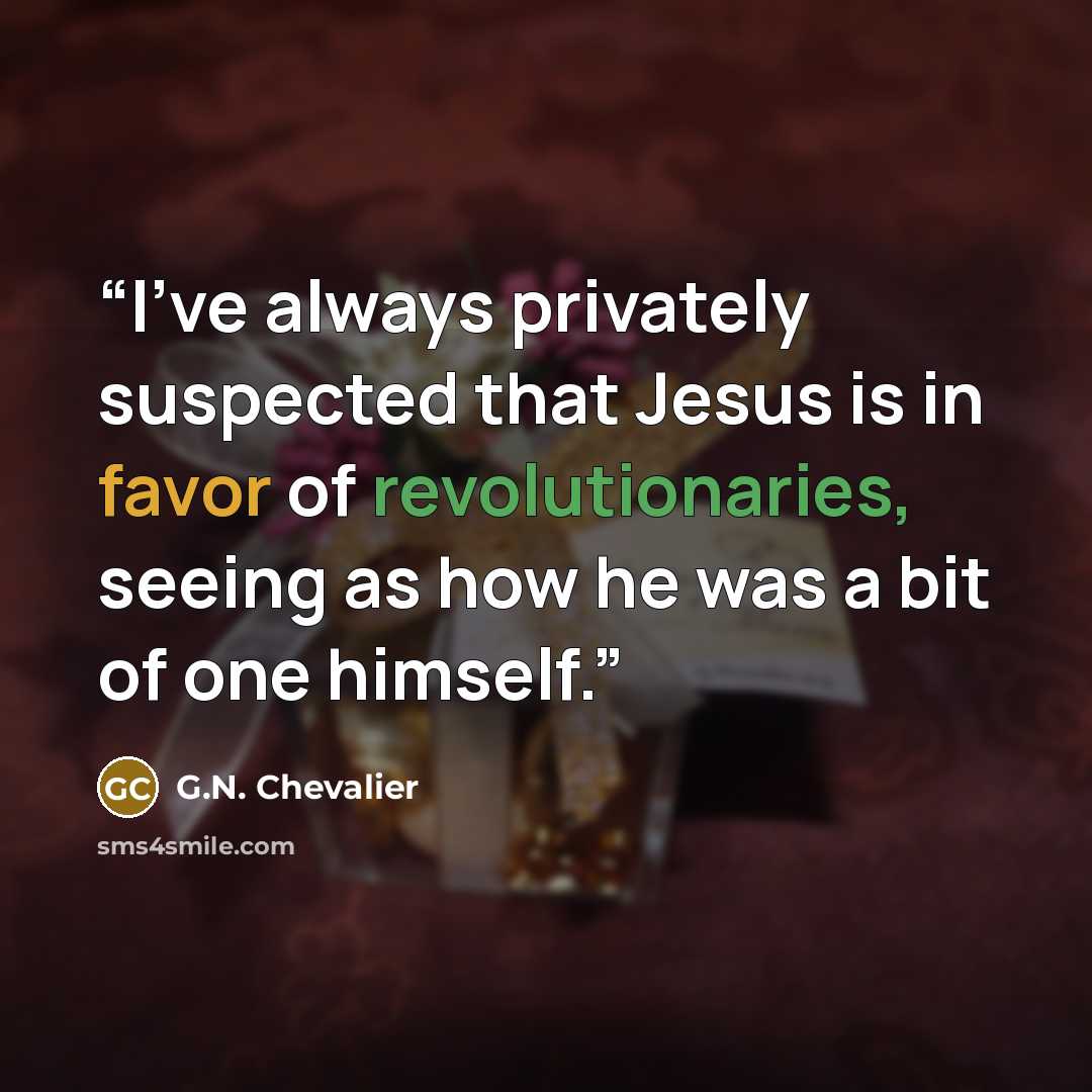 “I've always privately suspected that Jesus is in favor of revolutionaries, seeing as how he was a bit of one himself.” quote by G.N. Chevalier