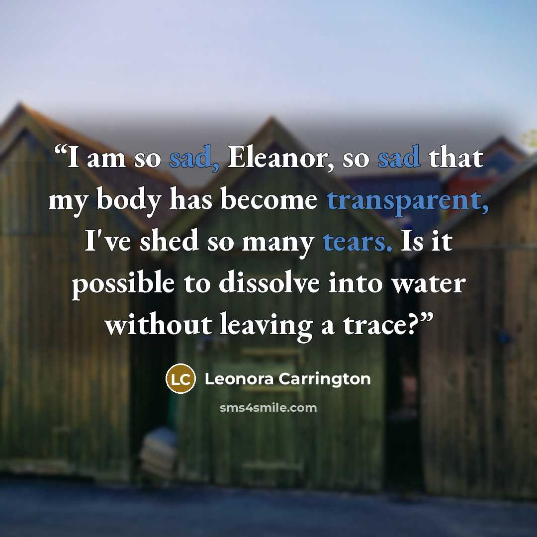 “I am so sad, Eleanor, so sad that my body has become transparent, I've shed so many tears. Is it possible to dissolve into water without leaving a trace?” quote by Leonora Carrington