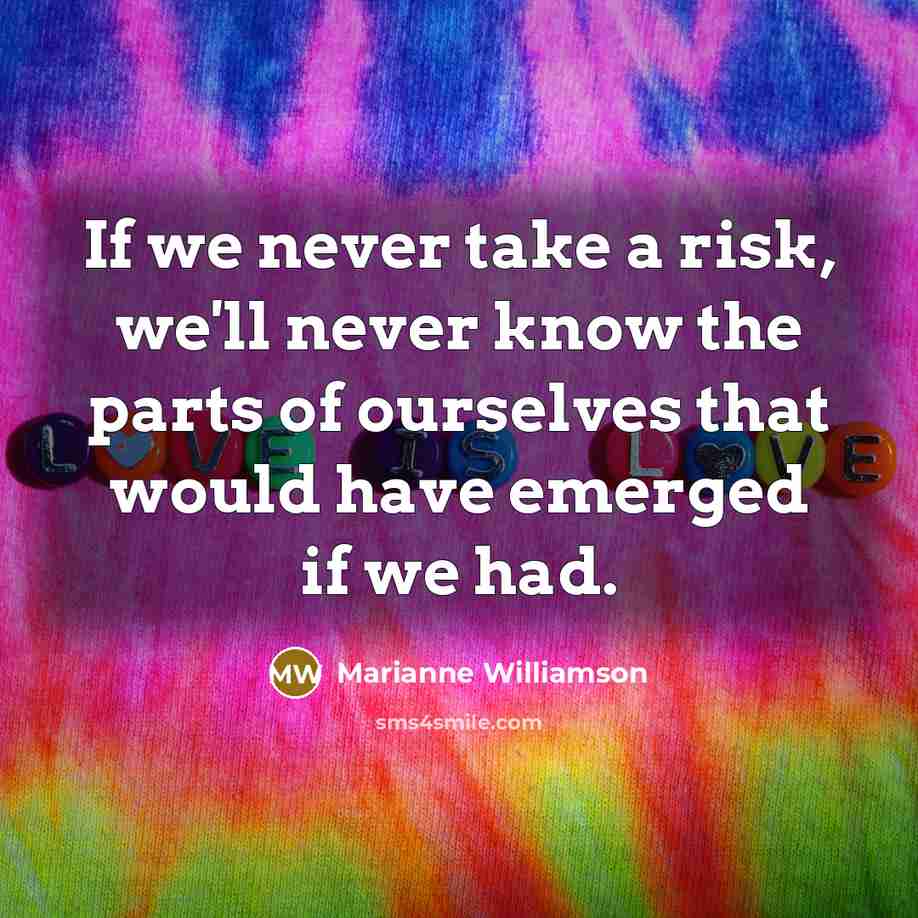 “If we never take a risk, we'll never know the parts of ourselves that would have emerged if we had.” quote by Marianne Williamson