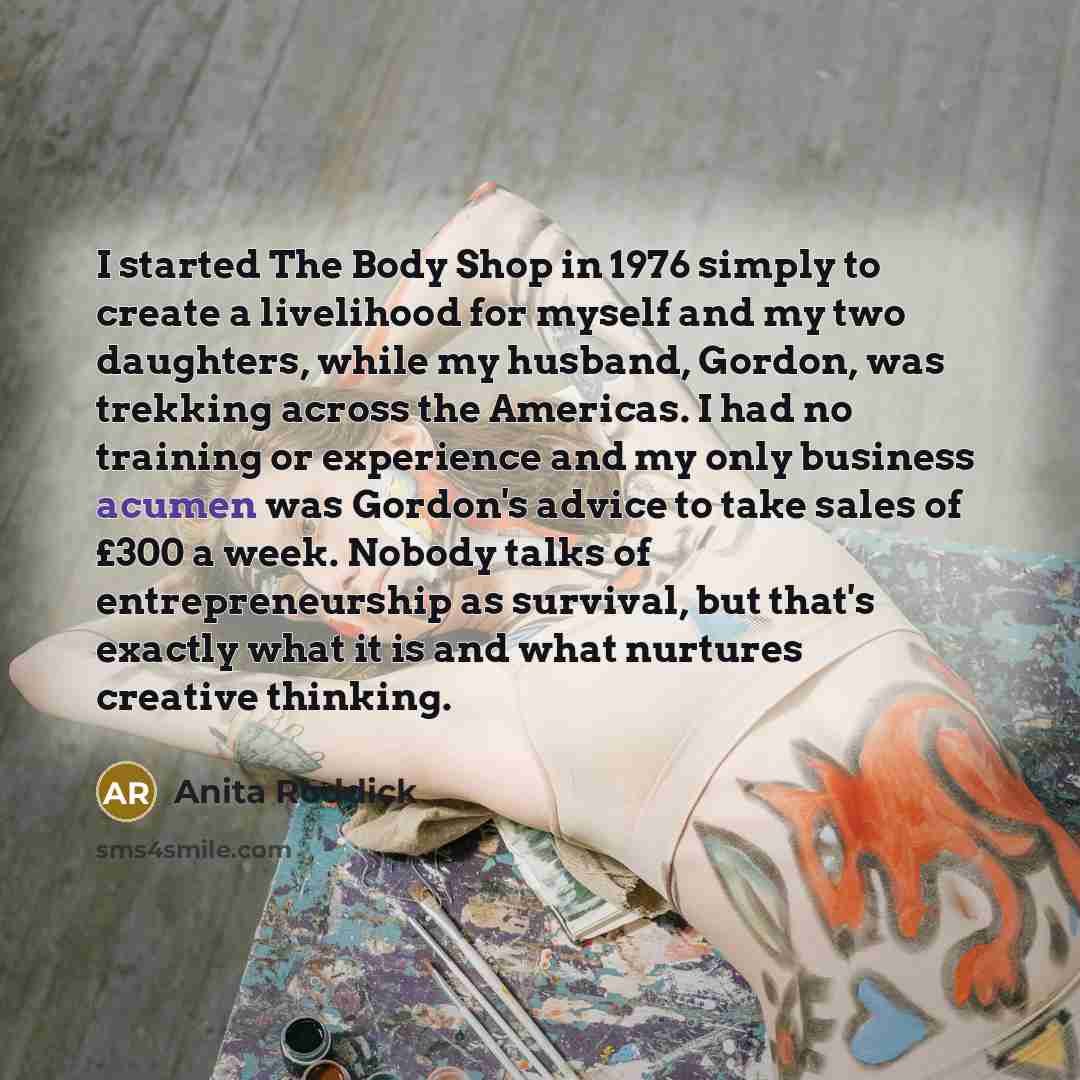 “I started The Body Shop in 1976 simply to create…” quote by Anita Roddick