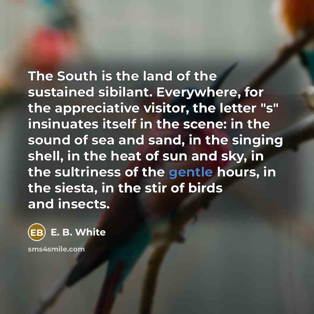 “The South is the land of the sustained sibilant. Everywhere,…” quote by E. B. White