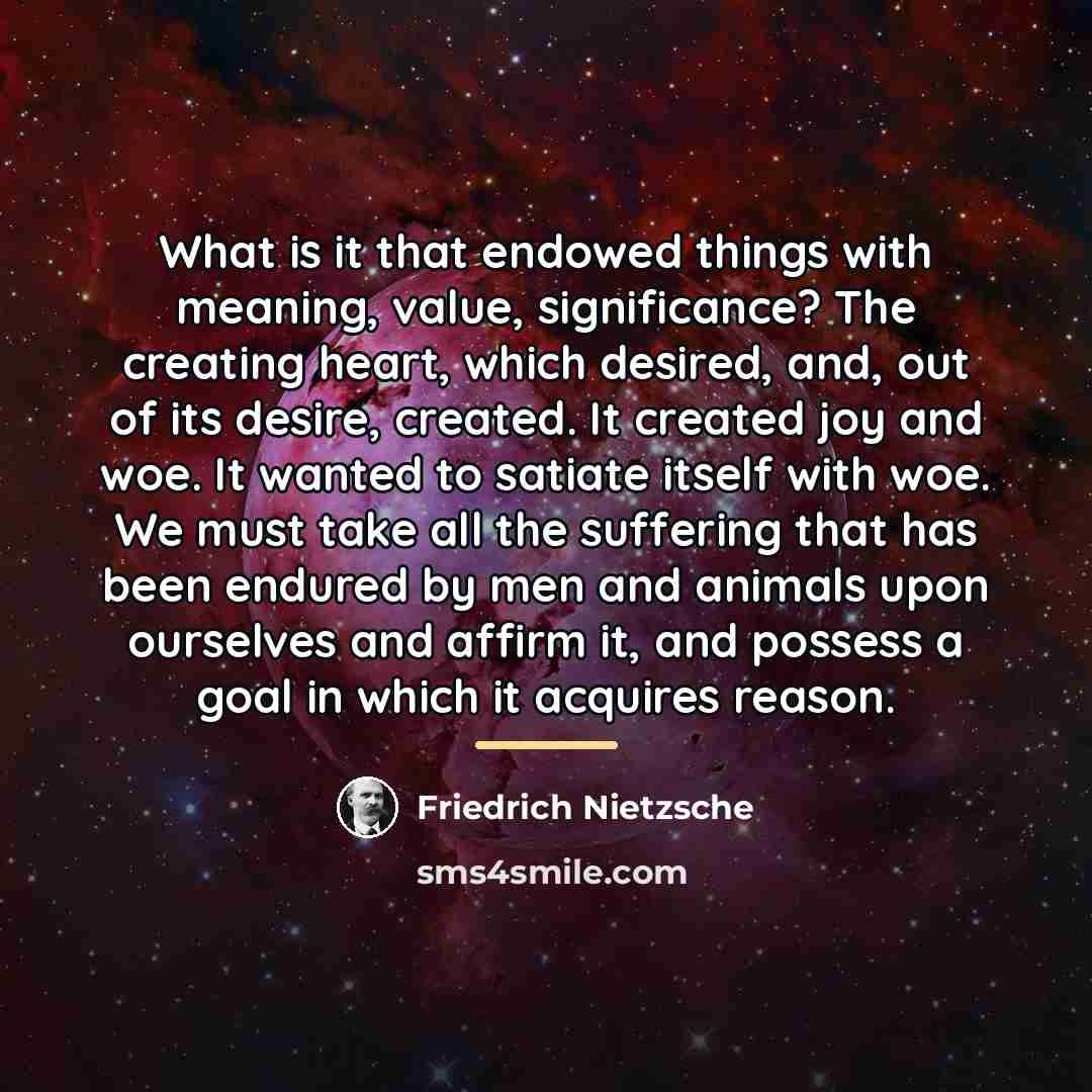 “What is it that endowed things with meaning, value, significance?…” quote by Friedrich Nietzsche