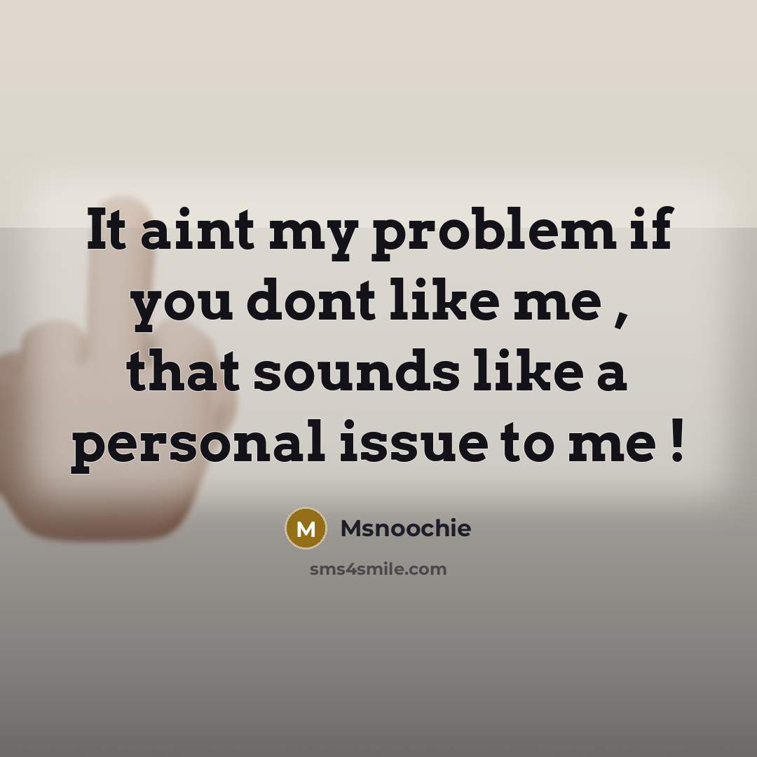 “It aint my problem if you dont like me , that sounds like a personal issue to me !” quote by Msnoochie