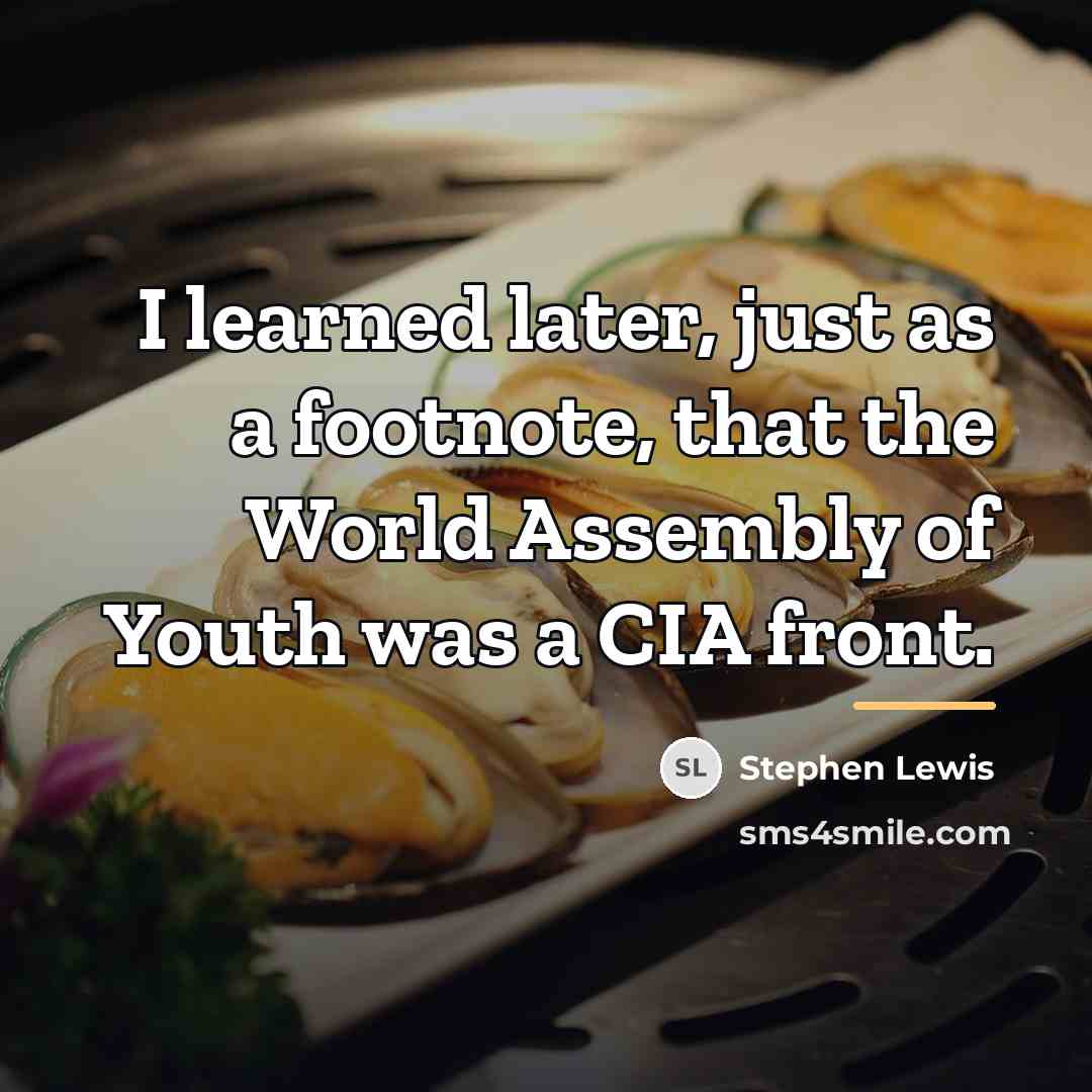 “I learned later, just as a footnote, that the World…” quote by Stephen Lewis