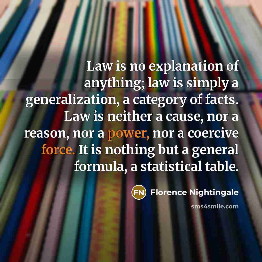 “Law is no explanation of anything; law is simply a…” quote by Florence Nightingale
