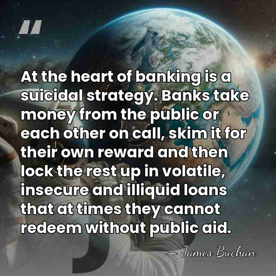 At the heart of banking is a suicidal strategy. Banks take money&hellip; - James Buchan