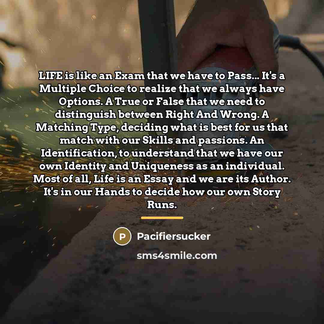 “LIFE is like an Exam that we have to Pass...…” quote by Pacifiersucker