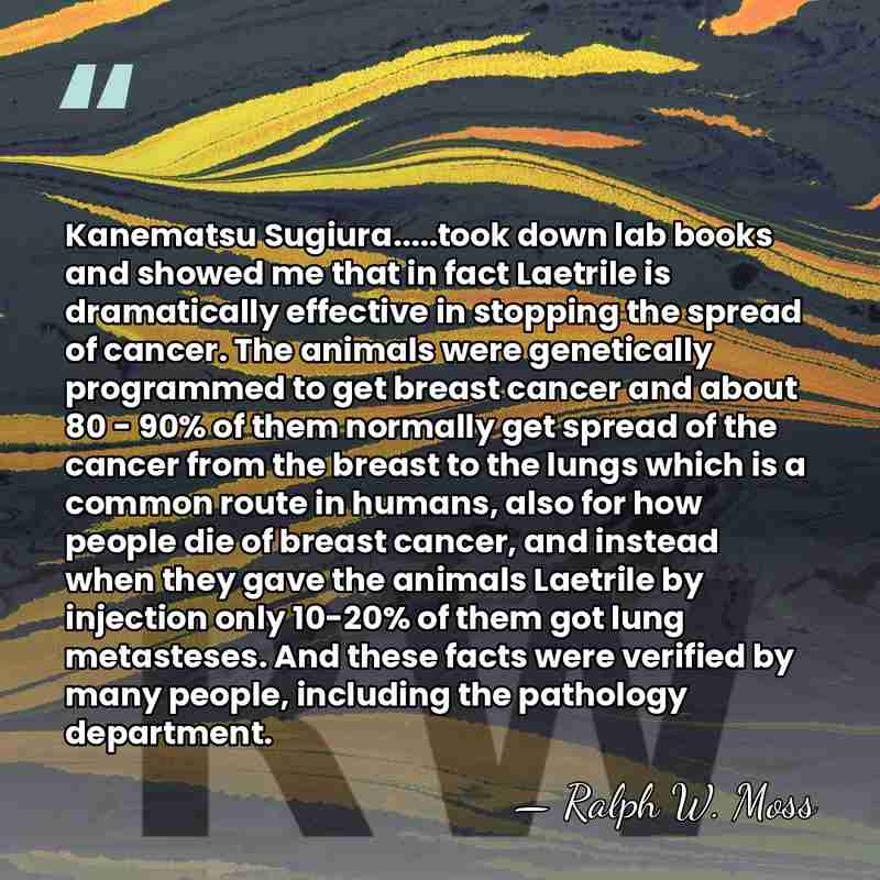 Kanematsu Sugiura.....took down lab books and showed me that in fact Laetrile&hellip; - Ralph W. Moss