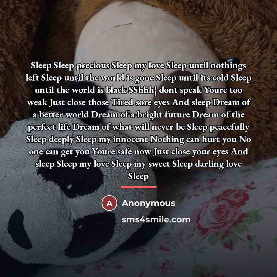 “Sleep Sleep precious Sleep my love Sleep until nothings left…” quote by Anonymous