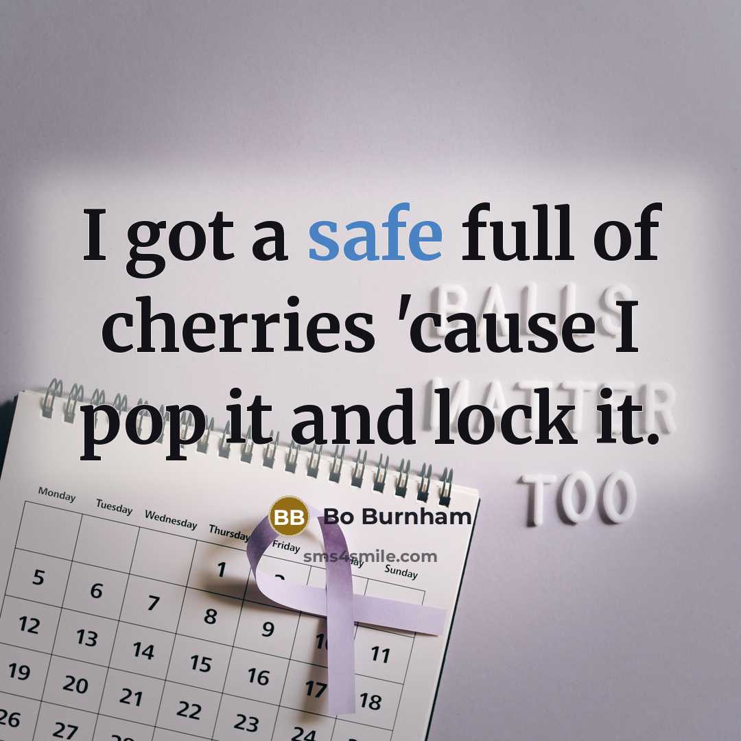 “I got a safe full of cherries 'cause I pop…” quote by Bo Burnham