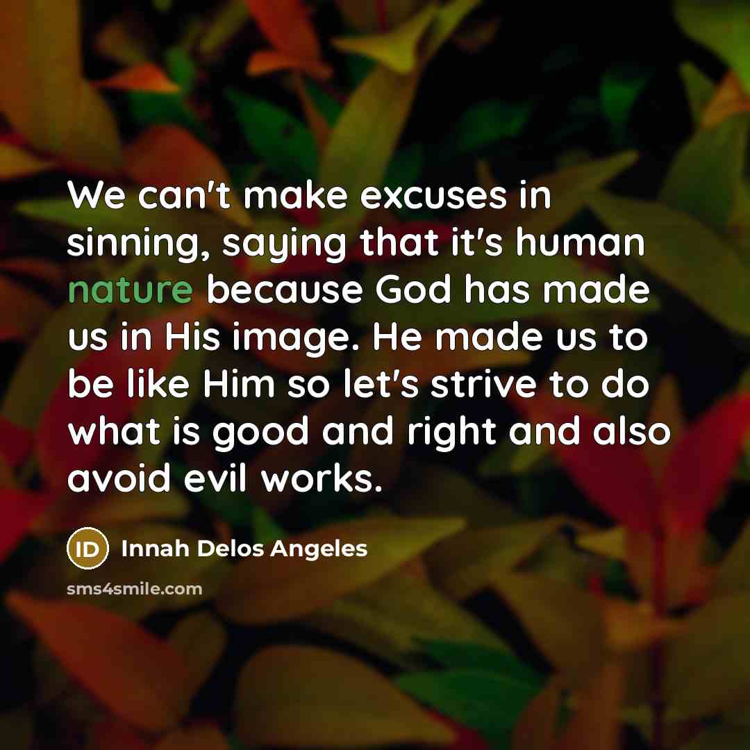 “We can't make excuses in sinning, saying that it's human…” quote by Innah Delos Angeles