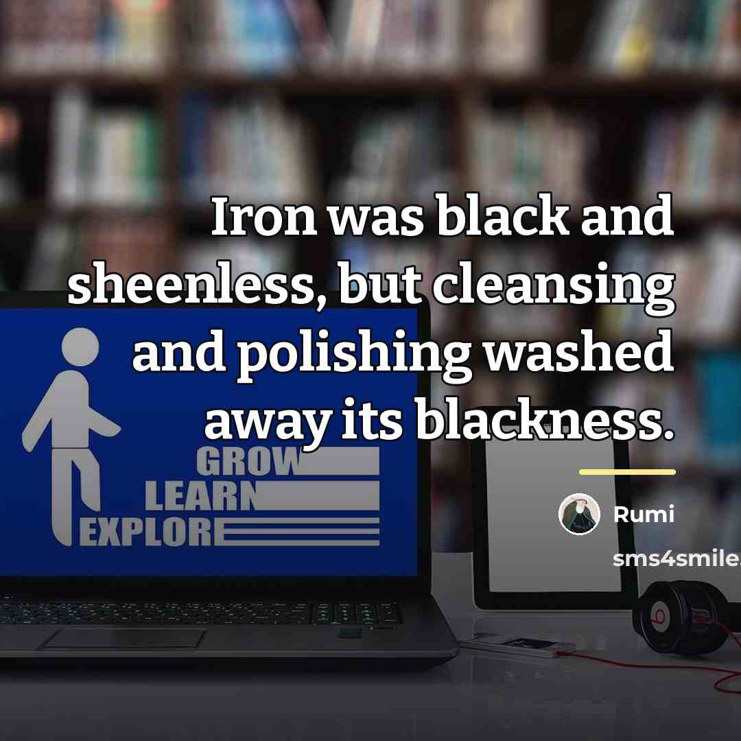 “Iron was black and sheenless, but cleansing and polishing washed…” quote by Rumi