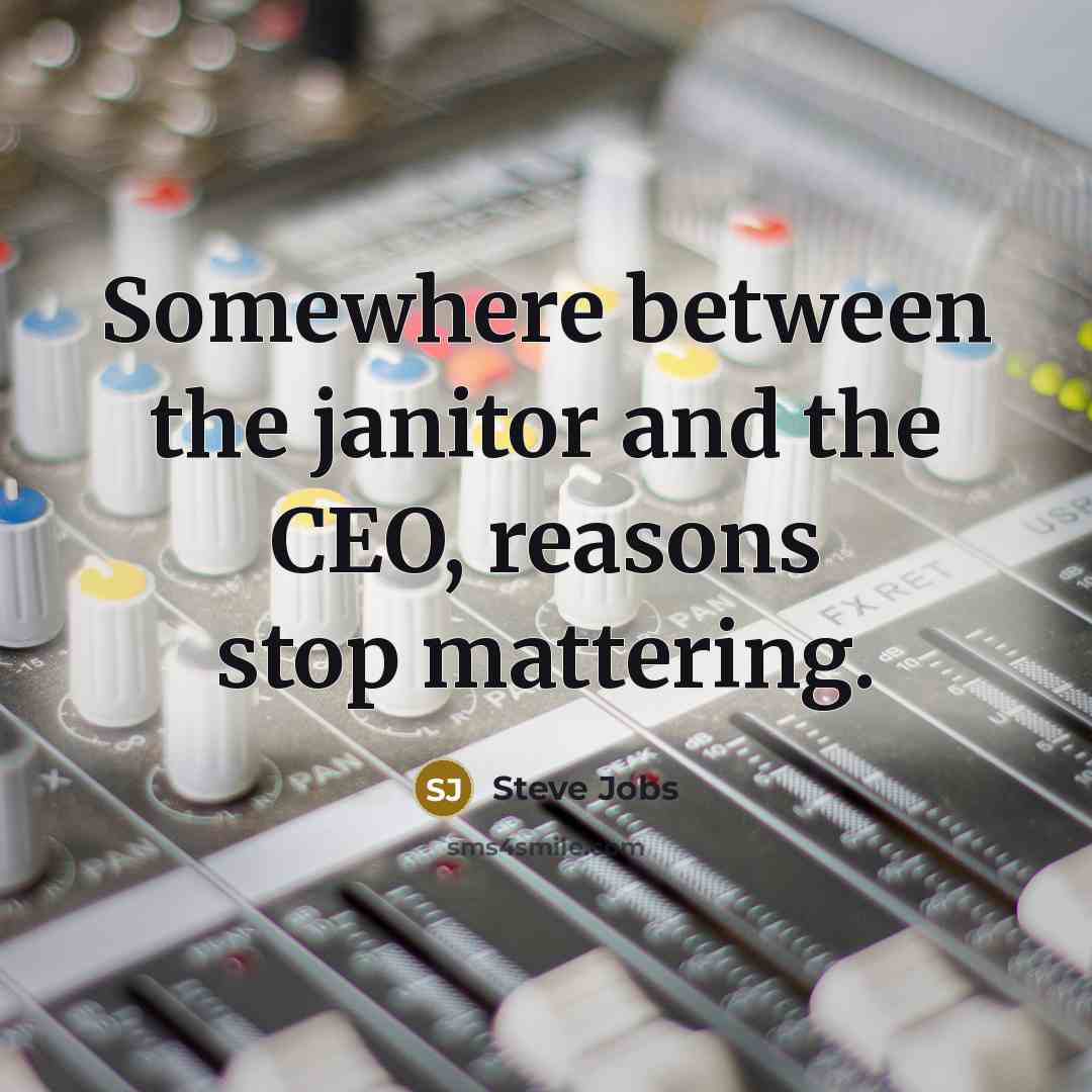 “Somewhere between the janitor and the CEO, reasons stop mattering.…” quote by Steve Jobs