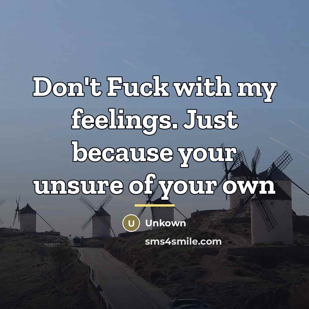 “Don't Fuck with my feelings. Just because your unsure of…” quote by Unkown