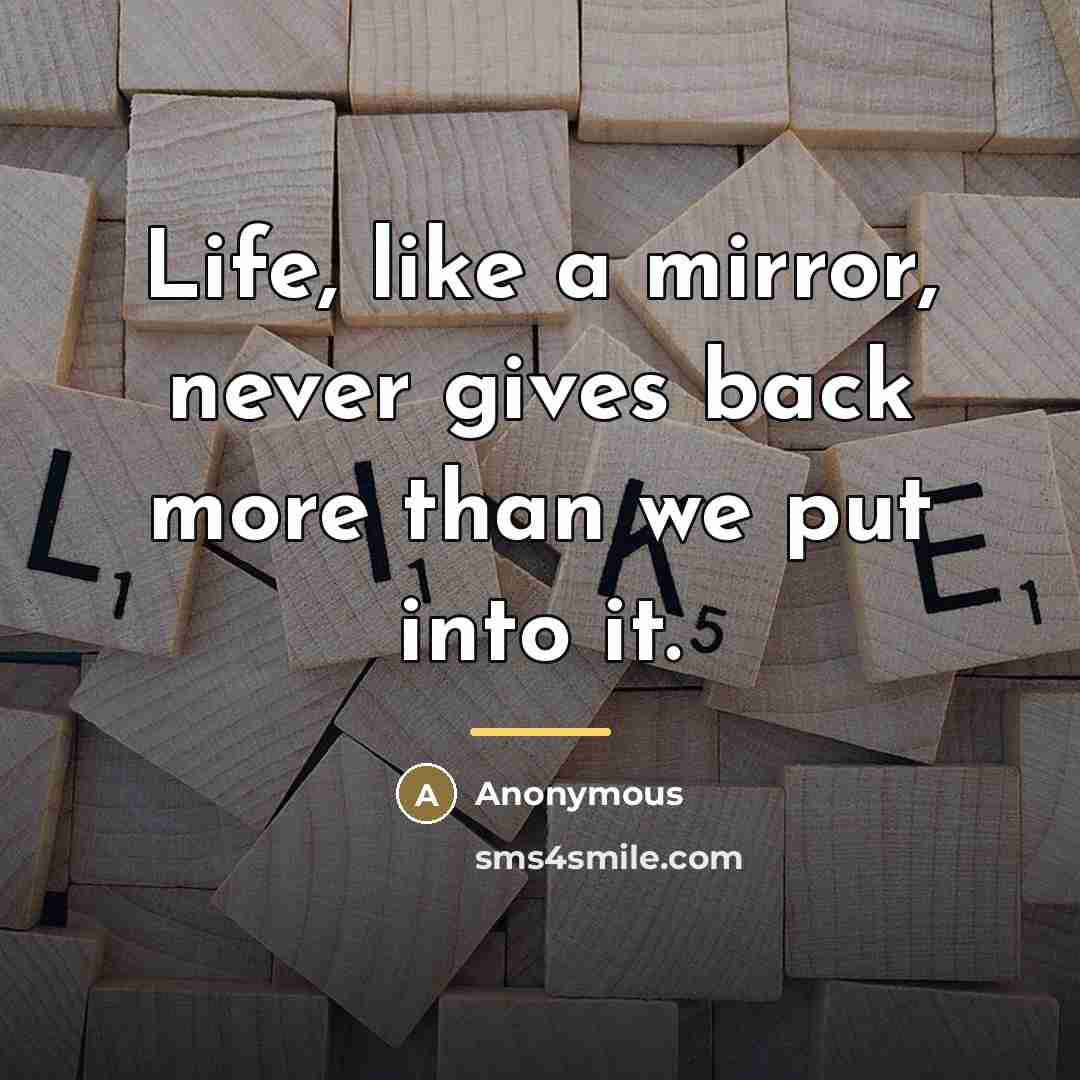 “Life, like a mirror, never gives back more than we…” quote by Anonymous