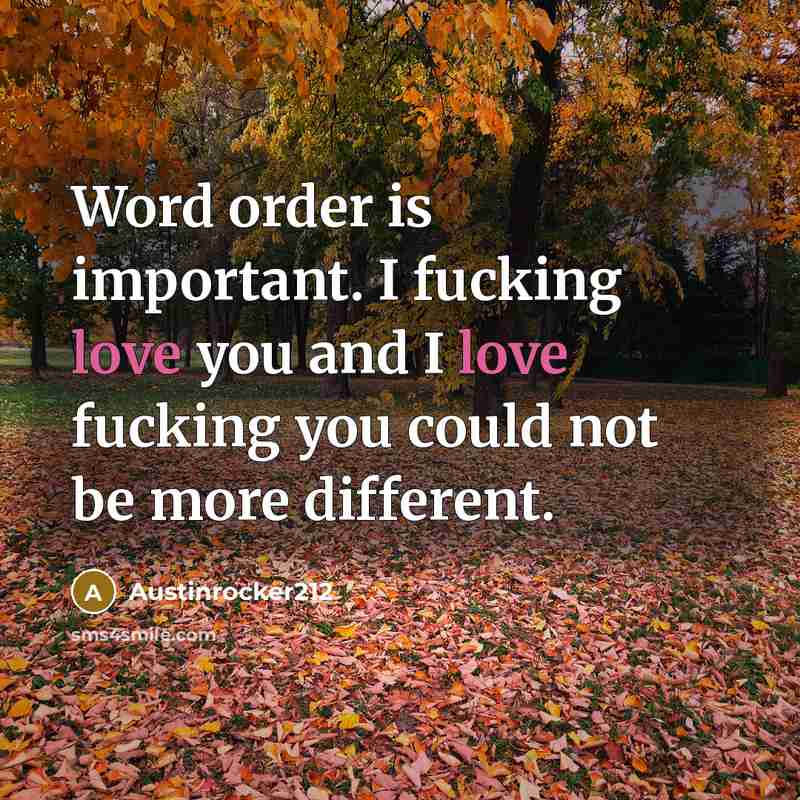 “Word order is important. I fucking love you and I love fucking you could not be more different.” quote by Austinrocker212