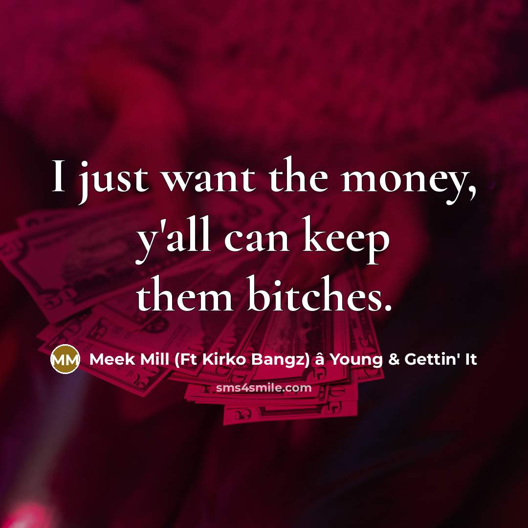 “I just want the money, y'all can keep them bitches.” quote by Meek Mill (Ft Kirko Bangz) â Young & Gettin' It