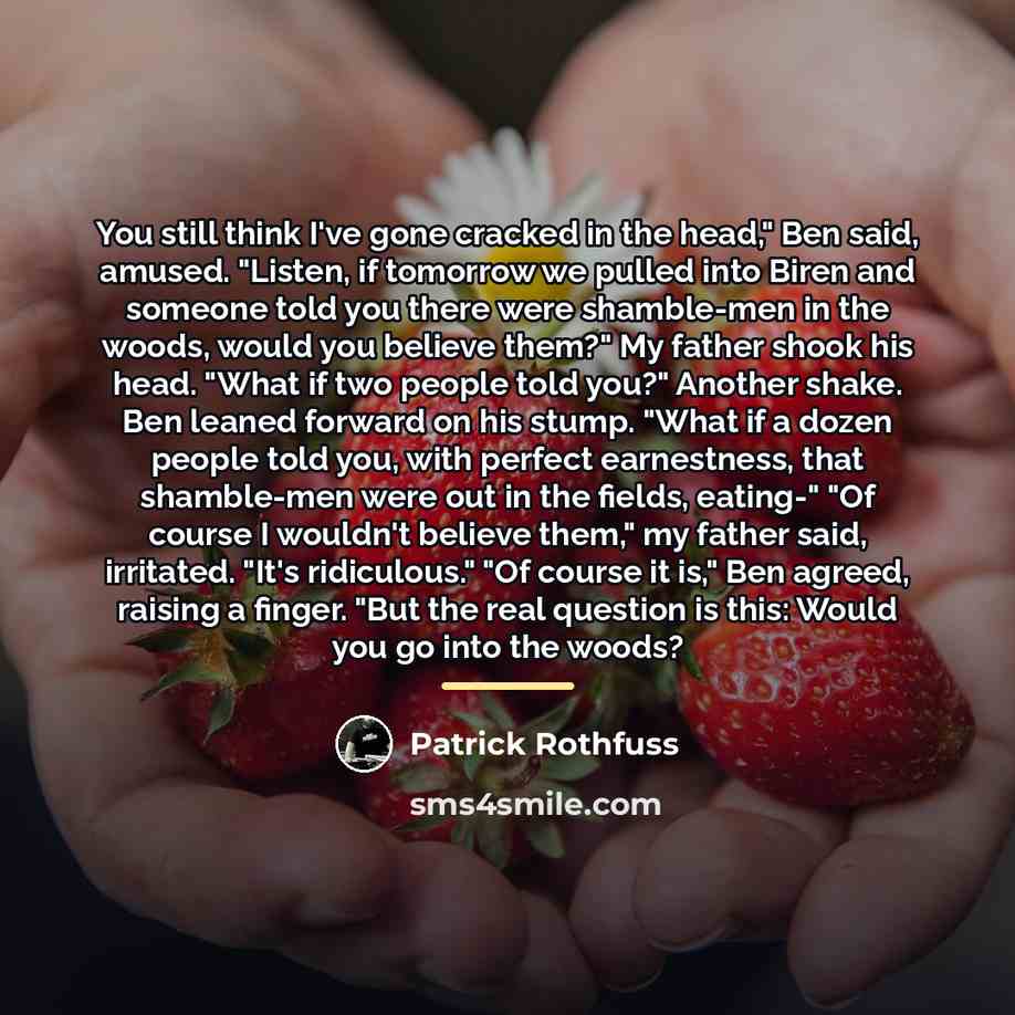 “You still think I've gone cracked in the head," Ben…” quote by Patrick Rothfuss
